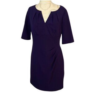 Adrianna Papell Purple Pleat Shift Dress Women Size 8 Half Sleeve Scoop Neck Fit